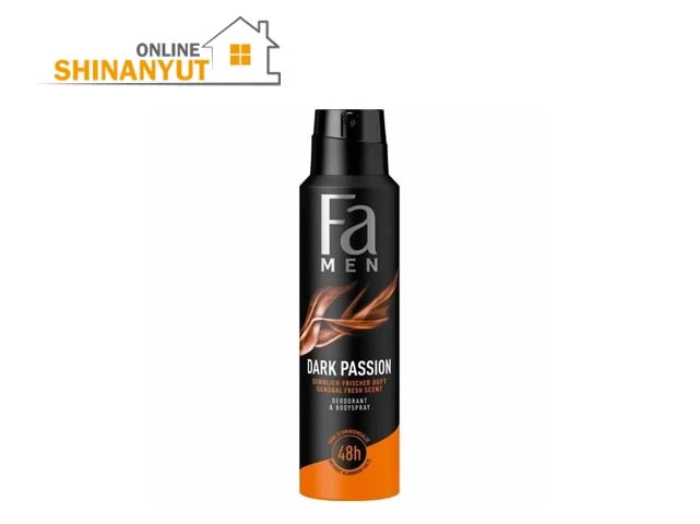 Fa Men Dark Passion, Fa դեզոդորանտ սփրեյ  дезодорант-спрей  deodorant spray   , տղամարդկանց դեզոդորանտ  мужской дезодорант  men's deodorant   , 150 մլ դեզոդորանտ  дезодорант  deodorant   ,  защита  часов  48 ժամյա պաշտպանություն  protection  , ալյումին չպարունակող դեզոդորանտ  дезодорант без алюминия  aluminium free deodorant   , Dark Passion, Fa Men դեզոդորանտ  дезодорант  deodorant