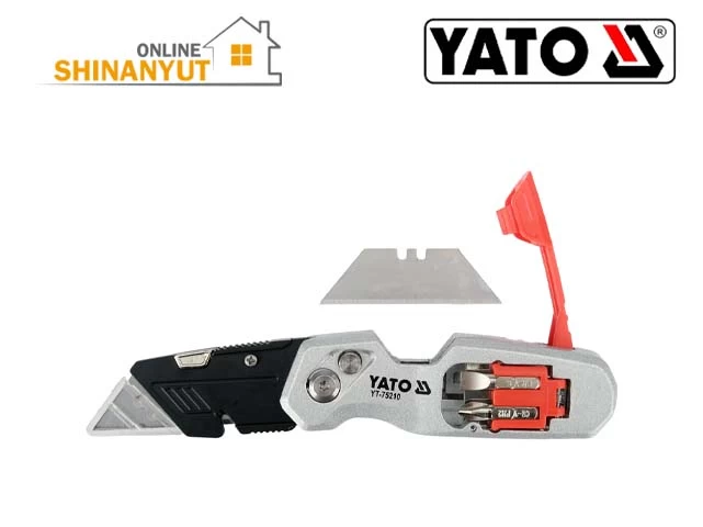 YATO YT-75210, YATO դանակ, գործնական դանակ, տրապեցաձև շեղբով դանակ, շինարարական դանակ, գիպսաստվարաթղթի դանակ, փոխարինվող շեղբով դանակ, պտուտակահանի բիթերով դանակ, շինարարական գործիքներ YATO YT-75210, нож YATO, строительный нож, нож с трапециевидным лезвием, монтажный нож, нож для гипсокартона, нож со сменным лезвием, нож с битами, строительные инструменты YATO YATO YT-75210, YATO utility knife, trapezoidal blade knife, construction knife, drywall utility knife, SK5 blade knife, replacement blade knife, utility knife with screwdriver bits, YATO hand tools