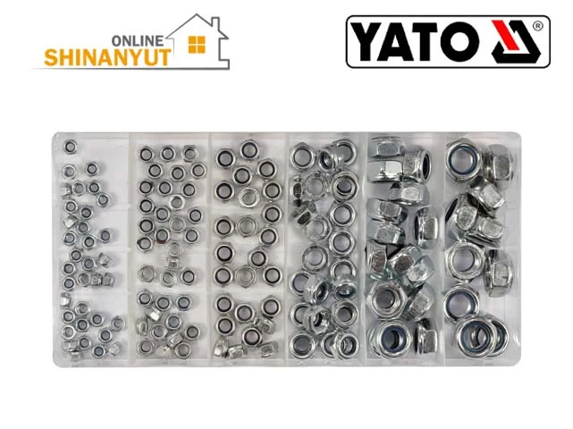 YATO YT-06774, ինքնաամրացվող մանեկների հավաքածու  набор самоконтрящихся гаек  self locking nut set, նեյլոնե ներդիր մանեկներ  гайки с нейлоновой вставкой  nylon insert nuts, ցինկապատ մանեկներ  оцинкованные гайки  zinc plated nuts, ամրացնող մանեկների տեսականի  ассортимент контргаек  lock nuts assortment, մետրիկ մանեկների հավաքածու  метрический набор гаек  metric nut kit  , M4 M5 M6 M8 M10 M12, YATO ամրակներ крепежные изделия fasteners
