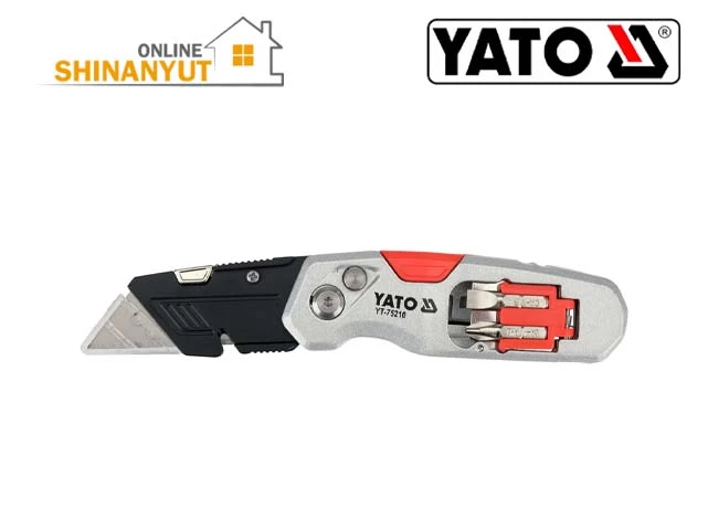 YATO YT-75210, YATO դանակ, գործնական դանակ, տրապեցաձև շեղբով դանակ, շինարարական դանակ, գիպսաստվարաթղթի դանակ, փոխարինվող շեղբով դանակ, պտուտակահանի բիթերով դանակ, շինարարական գործիքներ YATO YT-75210, нож YATO, строительный нож, нож с трапециевидным лезвием, монтажный нож, нож для гипсокартона, нож со сменным лезвием, нож с битами, строительные инструменты YATO YATO YT-75210, YATO utility knife, trapezoidal blade knife, construction knife, drywall utility knife, SK5 blade knife, replacement blade knife, utility knife with screwdriver bits, YATO hand tools