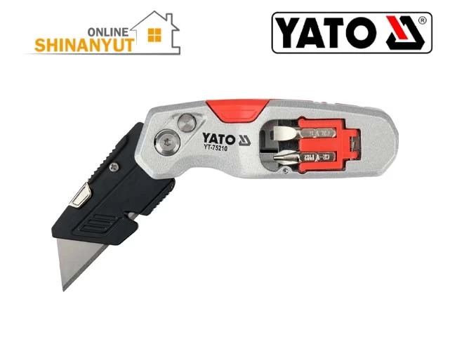 YATO YT-75210, YATO դանակ, գործնական դանակ, տրապեցաձև շեղբով դանակ, շինարարական դանակ, գիպսաստվարաթղթի դանակ, փոխարինվող շեղբով դանակ, պտուտակահանի բիթերով դանակ, շինարարական գործիքներ YATO YT-75210, нож YATO, строительный нож, нож с трапециевидным лезвием, монтажный нож, нож для гипсокартона, нож со сменным лезвием, нож с битами, строительные инструменты YATO YATO YT-75210, YATO utility knife, trapezoidal blade knife, construction knife, drywall utility knife, SK5 blade knife, replacement blade knife, utility knife with screwdriver bits, YATO hand tools