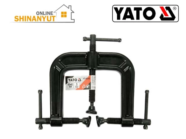 YATO YT-64242, եռակի պտուտակային սեղմիչ  тройной винтовой зажим  triple screw clamp, YATO սեղմիչ  зажим  clamp, թուջե սեղմիչ  чугунный зажим  cast iron clamp, փայտամշակման սեղմիչ  зажим для деревообработки   woodworking clamp, պրոֆեսիոնալ սեղմիչ  профессиональный зажим  professional clamp, 62 մմ սեղմիչ  зажим  clamp, հավաքման սեղմիչ  сборочный зажим  assembly clamp, ծանր օգտագործման սեղմիչ  зажим для тяжелых условий эксплуатации  heavy duty clamp