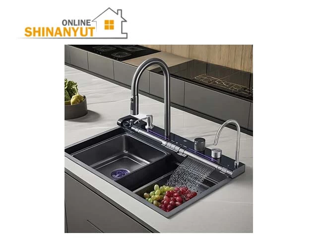 Խելացի խոհանոցային լվացարան Умная кухонная мойка Smart kitchen sink AB7546 LED լուսավորությամբ со светодиодной подсветкой  with LED lighting ջրվեժ ծորակով смесителем типа «водопад» waterfall faucet թվային ջերմաստիճանի ցուցադրիչով цифровым дисплеем температуры digital temperature display 750x460x220մմ