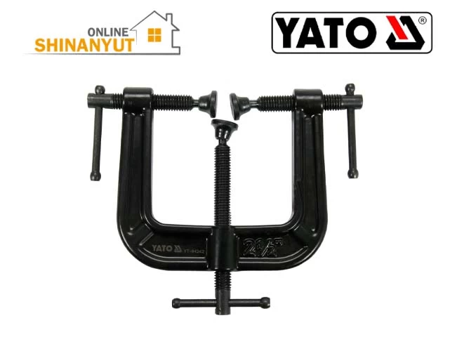 YATO YT-64242, եռակի պտուտակային սեղմիչ  тройной винтовой зажим  triple screw clamp, YATO սեղմիչ  зажим  clamp, թուջե սեղմիչ  чугунный зажим  cast iron clamp, փայտամշակման սեղմիչ  зажим для деревообработки   woodworking clamp, պրոֆեսիոնալ սեղմիչ  профессиональный зажим  professional clamp, 62 մմ սեղմիչ  зажим  clamp, հավաքման սեղմիչ  сборочный зажим  assembly clamp, ծանր օգտագործման սեղմիչ  зажим для тяжелых условий эксплуатации  heavy duty clamp