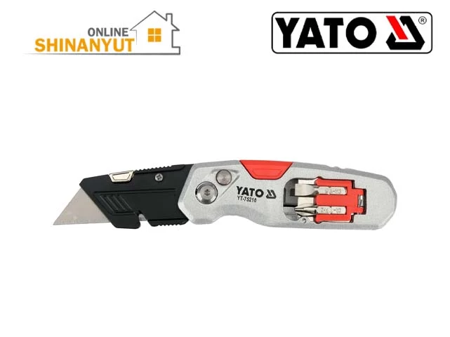 YATO YT-75210, YATO դանակ, գործնական դանակ, տրապեցաձև շեղբով դանակ, շինարարական դանակ, գիպսաստվարաթղթի դանակ, փոխարինվող շեղբով դանակ, պտուտակահանի բիթերով դանակ, շինարարական գործիքներ YATO YT-75210, нож YATO, строительный нож, нож с трапециевидным лезвием, монтажный нож, нож для гипсокартона, нож со сменным лезвием, нож с битами, строительные инструменты YATO YATO YT-75210, YATO utility knife, trapezoidal blade knife, construction knife, drywall utility knife, SK5 blade knife, replacement blade knife, utility knife with screwdriver bits, YATO hand tools