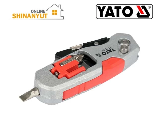 YATO YT-75210, YATO դանակ, գործնական դանակ, տրապեցաձև շեղբով դանակ, շինարարական դանակ, գիպսաստվարաթղթի դանակ, փոխարինվող շեղբով դանակ, պտուտակահանի բիթերով դանակ, շինարարական գործիքներ YATO YT-75210, нож YATO, строительный нож, нож с трапециевидным лезвием, монтажный нож, нож для гипсокартона, нож со сменным лезвием, нож с битами, строительные инструменты YATO YATO YT-75210, YATO utility knife, trapezoidal blade knife, construction knife, drywall utility knife, SK5 blade knife, replacement blade knife, utility knife with screwdriver bits, YATO hand tools