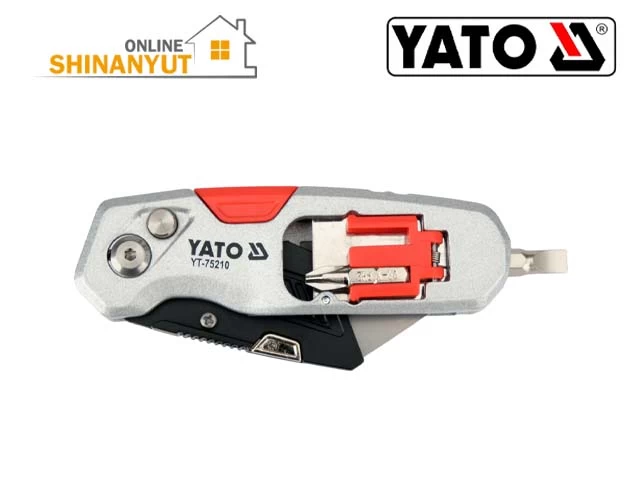 YATO YT-75210, YATO դանակ, գործնական դանակ, տրապեցաձև շեղբով դանակ, շինարարական դանակ, գիպսաստվարաթղթի դանակ, փոխարինվող շեղբով դանակ, պտուտակահանի բիթերով դանակ, շինարարական գործիքներ YATO YT-75210, нож YATO, строительный нож, нож с трапециевидным лезвием, монтажный нож, нож для гипсокартона, нож со сменным лезвием, нож с битами, строительные инструменты YATO YATO YT-75210, YATO utility knife, trapezoidal blade knife, construction knife, drywall utility knife, SK5 blade knife, replacement blade knife, utility knife with screwdriver bits, YATO hand tools