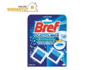 Bref Duo-Cubes, Bref Original, զուգարանակոնքի մեջ լցվող մաքրող միջոց  средство для чистки бачка унитаза  in-tank toilet cleaner   , զուգարանակոնքի մաքրող միջոց  чистящие кубики для унитаза  toilet cistern cleaner   , զուգարանակոնքի մաքրող խորանարդիկներ  освежитель воздуха для унитаза  toilet cleaning cubes   , 2x50 գ, զուգարանակոնքի թարմացուցիչ  toilet freshener  , կրաքարի նստվածքից պաշտպանություն  защита от известкового налета  limescale protection