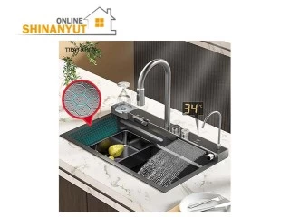 Խոհանոցային լվացարան Кухонная мойка Kitchen sink D-A-P-1 750x460x220 ջրվեժ ծորակով с краном-водопадом with waterfall faucet ջերմաստիճանի էկրանով дисплеем температуры temperature display նանո ծածկույթով нано покрытием nano coating բաժակ լվացող սարքով шайбой для промывки стаканов glass washer