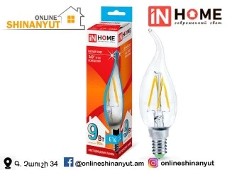 LED լամպ մոմ քամի-deco 9վտ E14 4000K թափանցիկ IN HOME